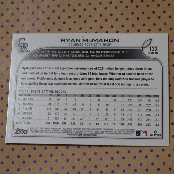 Ryan McMahon #132 Baseball Card - Picture 2 of 2